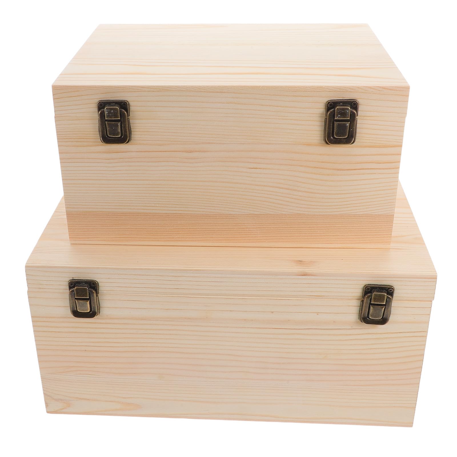 Cabilock 2 Pezzi Scatola in Legno di Pino Non Finita con Coperchio a Cerniera Grande Capacità Scatola Portagioie Decorativa con Design Salvaspazio per Arredamento Casa e Ufficio