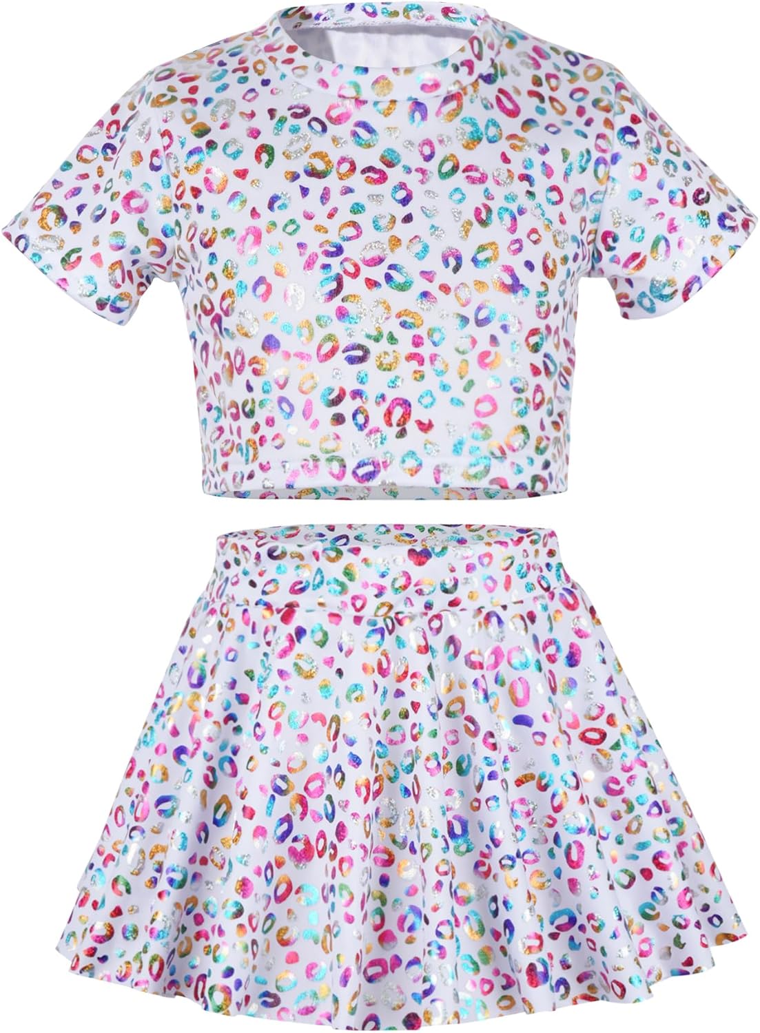Girls Sparkly Outfits Sequin Top with Skirt for Girls Disco 0utfit Metallic Dress Performance Kids 3-13T