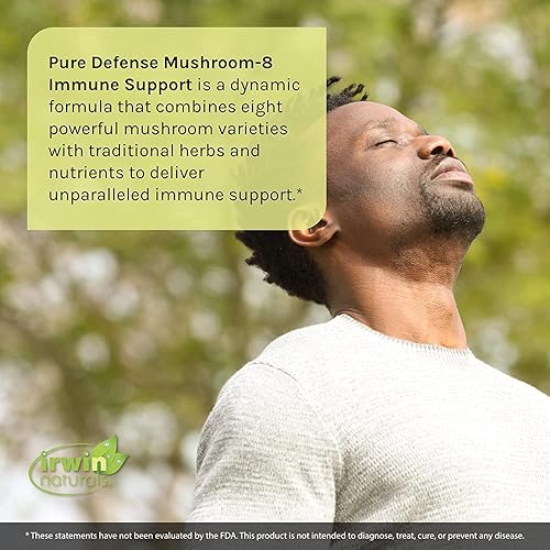 Miniatura 3 de Irwin Naturals Pure Defense Mushroom-8 Potente y robusto suplemento de apoyo inmunológico con 8 mezcla de hongos orgánicos, vitamina C y D3,