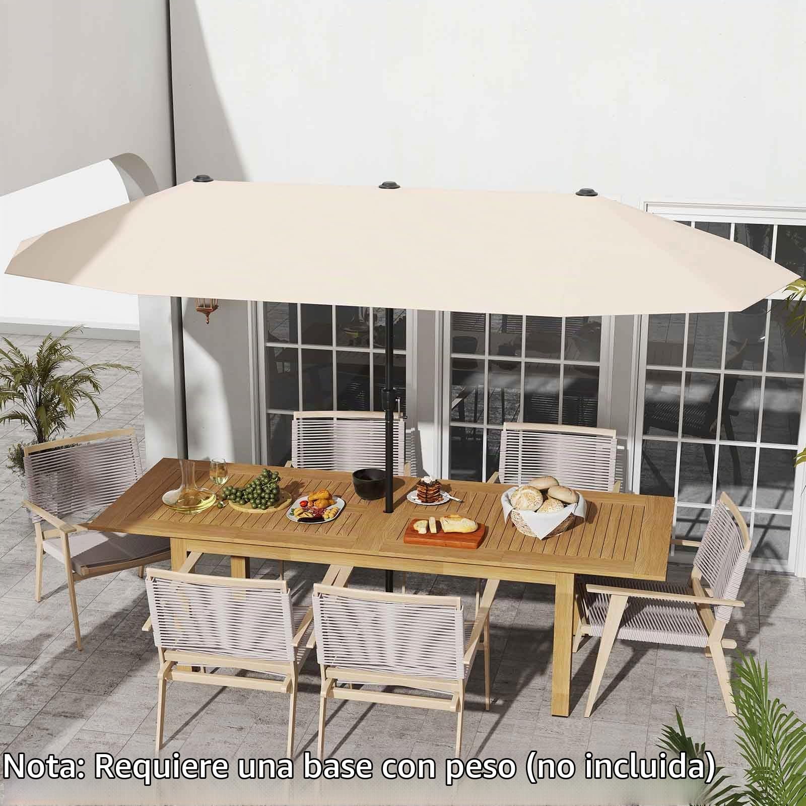 COSTWAY Sombrilla Terraza Exterior Doble 380×200 cm, Sombrilla Doble para Jardin con Manivela y 12 Varillas Resistente,Parasol Terraza Exterior para Mercado Jardín Patio (Beige, 380×200 cm)