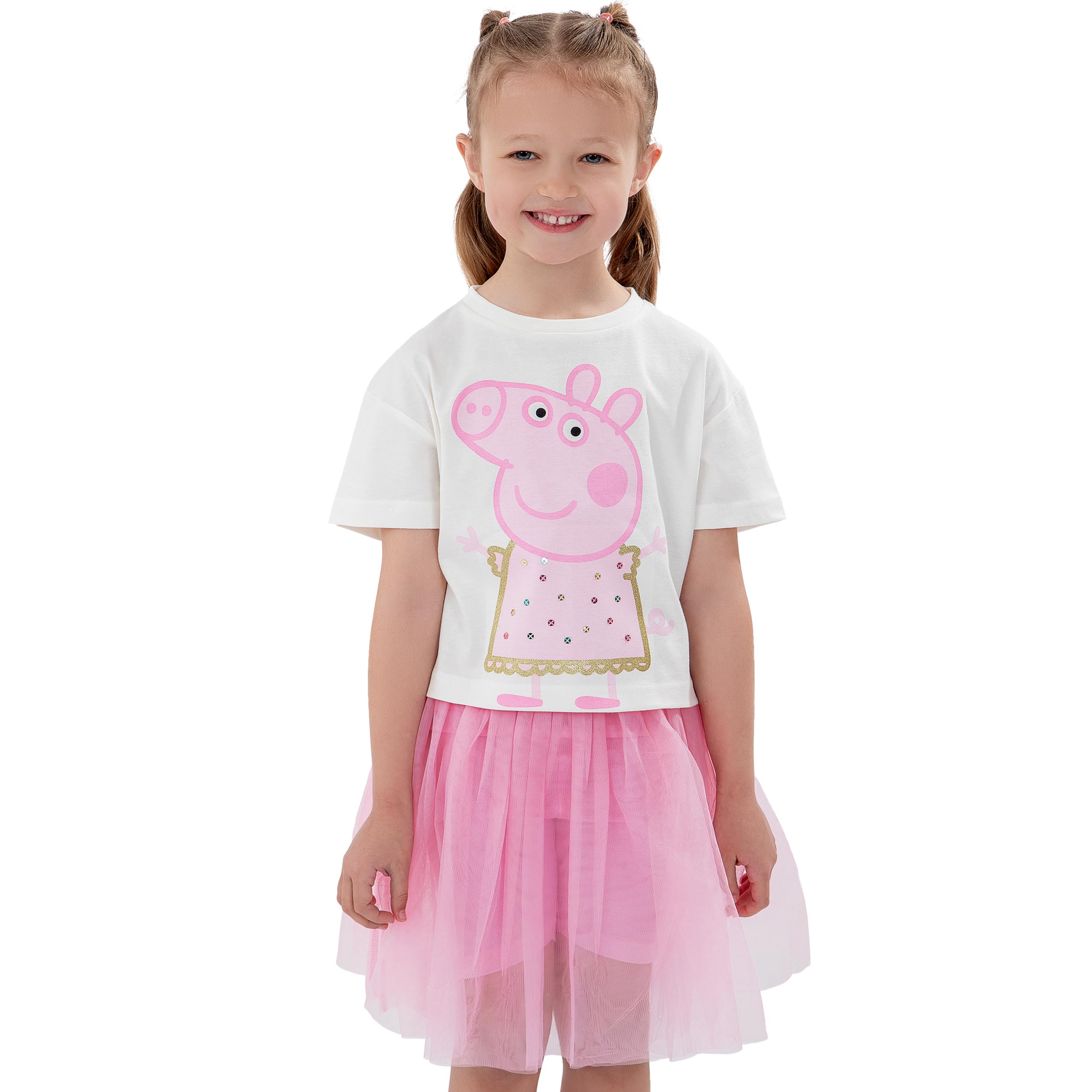 Peppa Pig Maglietta Ragazza E Gonna, Set 2 Pezzi Maglia E Gonna Tulle Bambina, Set Vestiti Bambina