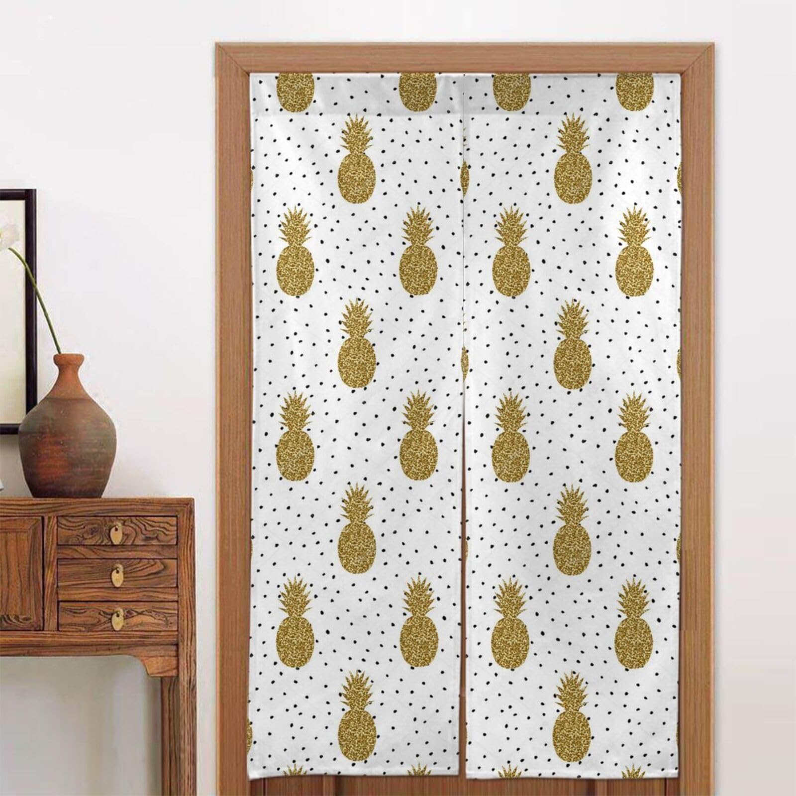 Rideau de porte japonais séparateur de pièce noren imprimé ananas or