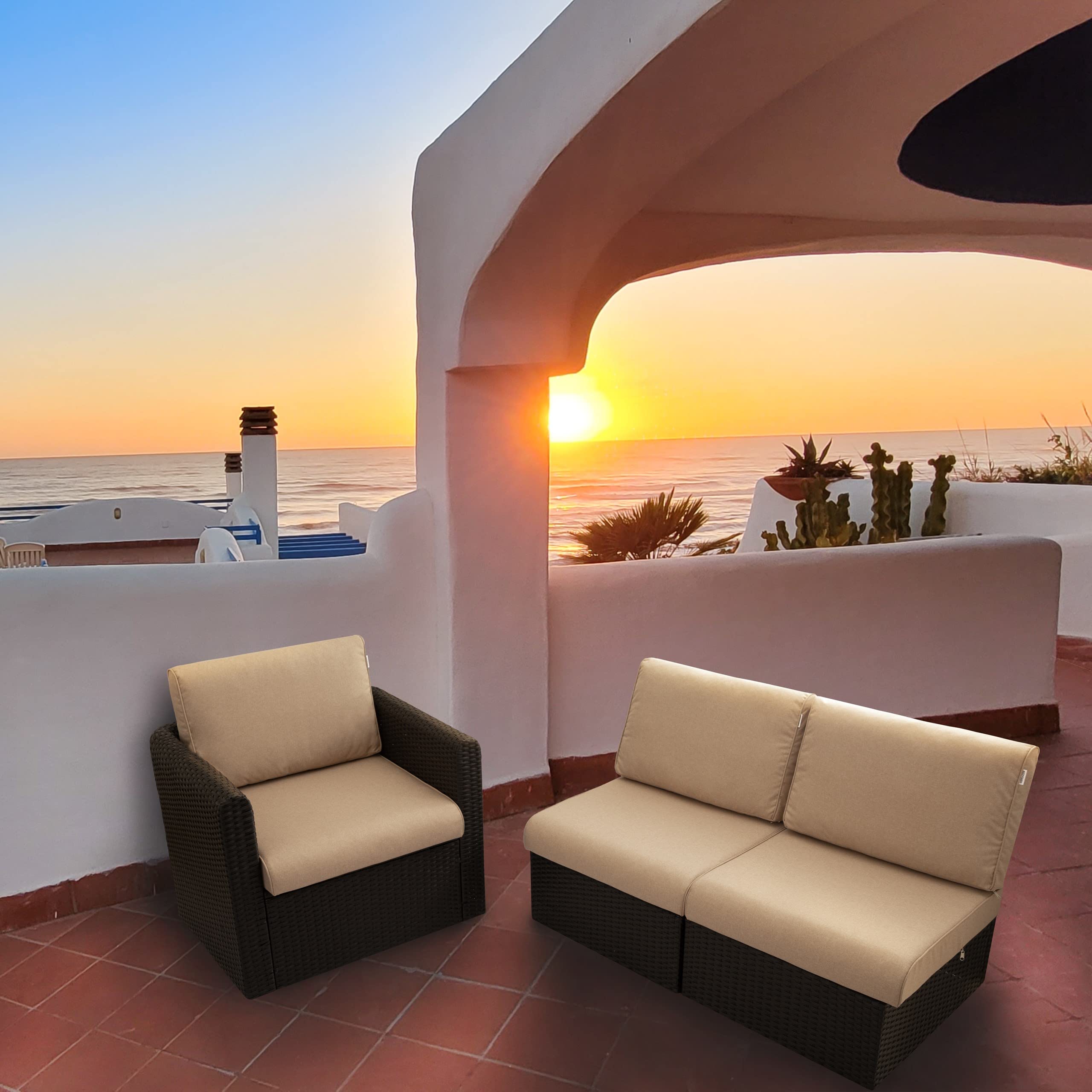 PillowPrim, Cojín para silla de ratán, para exteriores, cojín para palés, cojín de asiento, muebles de ratán, beige, 70 x 70 cm