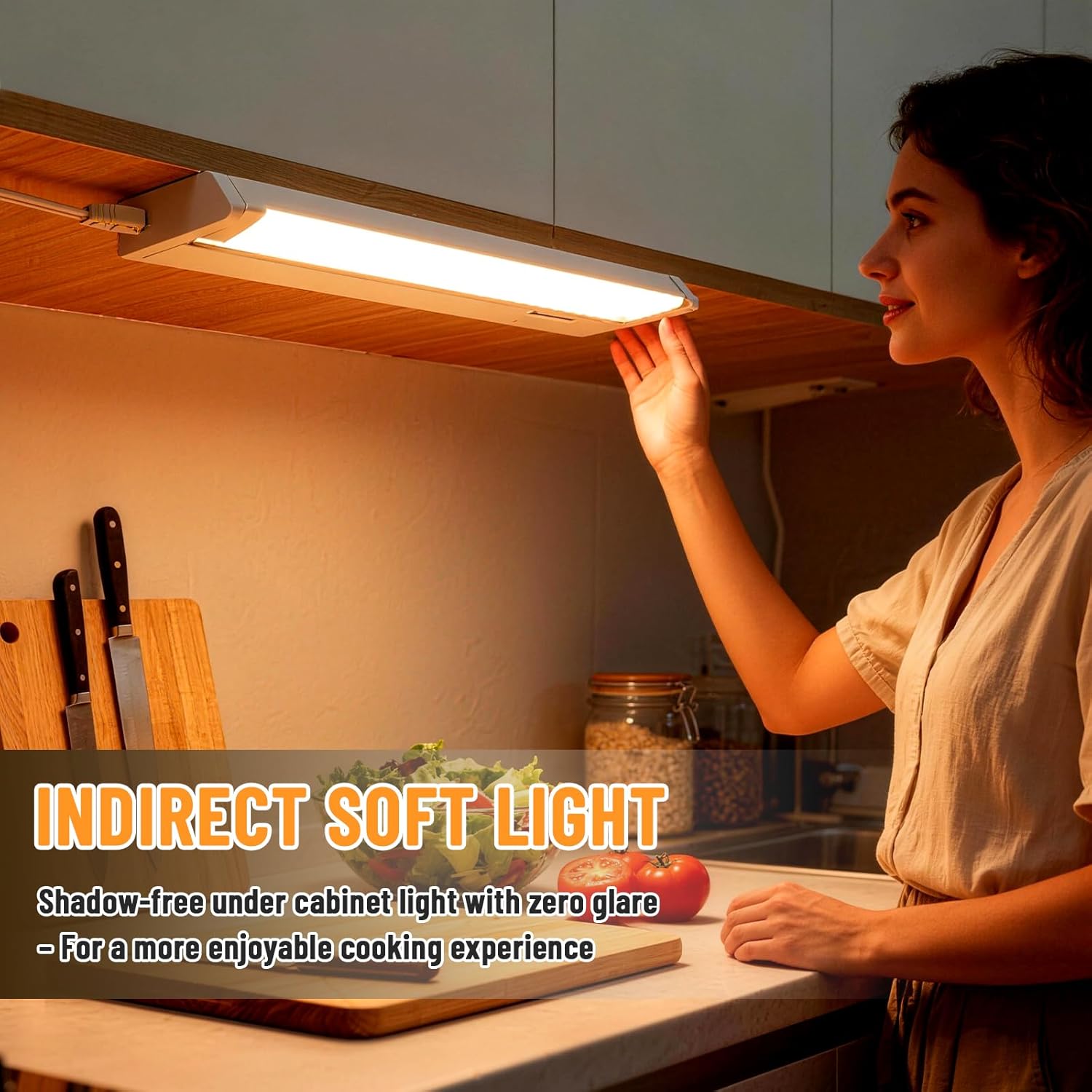 4 Pack 12" Under Cabinet Lighting for Kitchen, 8W 600LM, 3 Color Temperatures (3000K/4000K/5000K), Hardwired or Plug-in, 45° Rotatable Design, Linkable Up to 15 Units, YT-4208-10-4