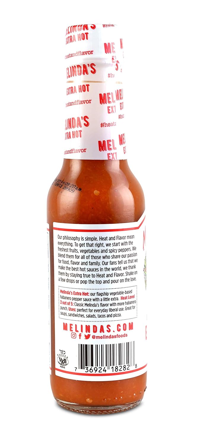 Melinda’s Original Habanero Extra Hot Sauce - Made with Habanero Peppers, Carrots, Onion, Vinegar & Garlic - Keto, Vegan, Gluten Free Hot Sauce - 5oz, 3 Pack