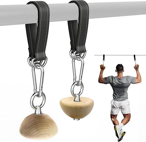 Bolas de agarre de madera para pull-ups - 2 en 1 diseño de parte superior plana y media esfera - Entrenador de fuerza de antebrazo de madera de haya