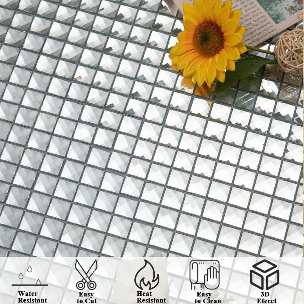 Amаzіng 🔥 Diflart Mirror Glass Mosaic Tile Crystal Mosaic Tile Backsplash for Kitchen Bathroom Wall Pack of 5 Sq.ft