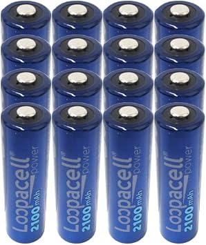 LOOPACELL AA Rechargeable NiMH Battery Pack of 16 - 1.2V 2100mAh High Capacity AA Batteries for Game Cameras, Wireless Microphones, Electronic Door Locks, Toys, TV Remotes, Flashlights & More