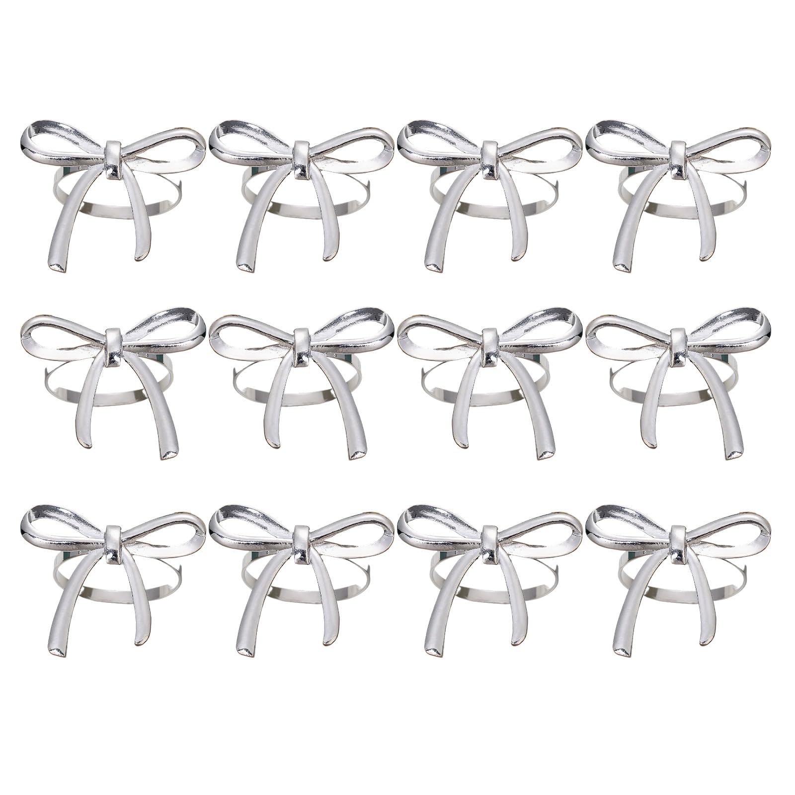 jiingekk 12Pcs Premium Metal Napkin Rings with Intricate Bows Detail Decorative Holders for Holiday Table Occasion Party Circlets