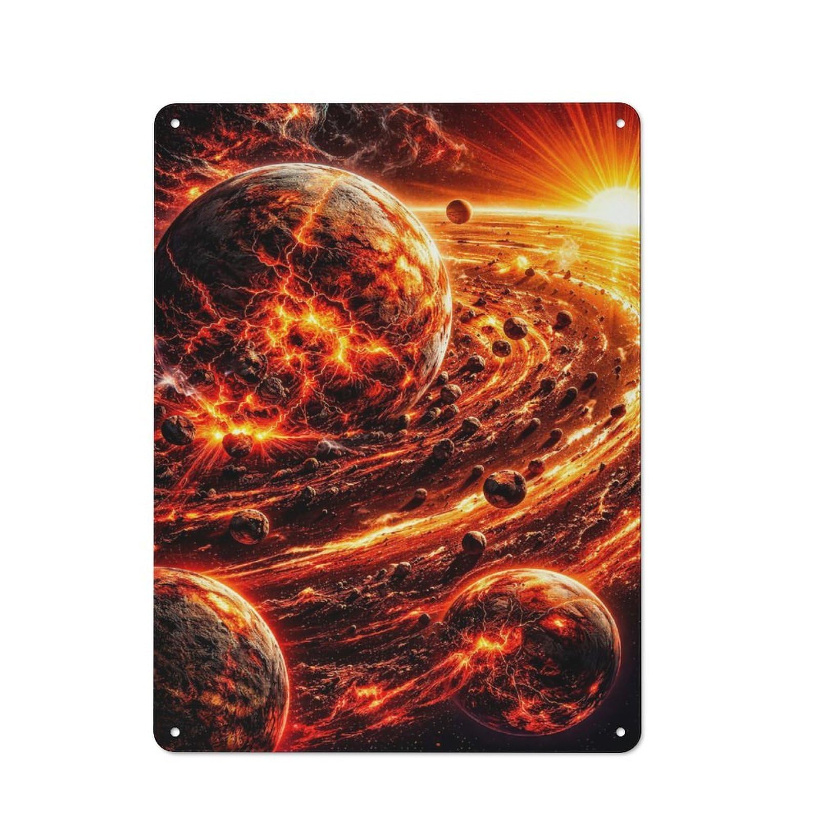 Fiery Planets in Cosmic Nebula Retro Metal Wall Decor 40x30cm, Decorative Tin Plaque for Bar, Kitchen, Garage Or Games Room