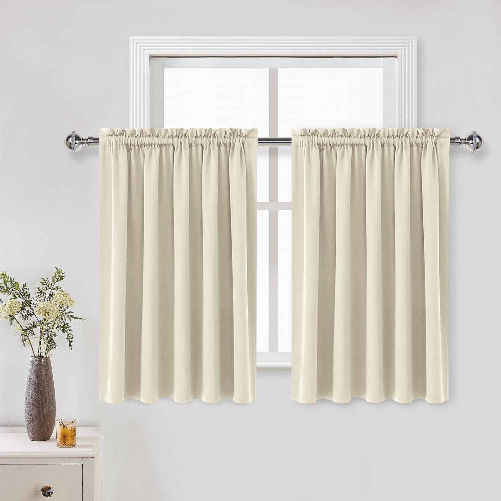 DWCN Blackout Curtains for Living Room Thermal Insulated, Energy Saving & Noise Reducing Bedroom Curtains, Light Beige, W 52x L 36 Inch, Set of 2 Rod