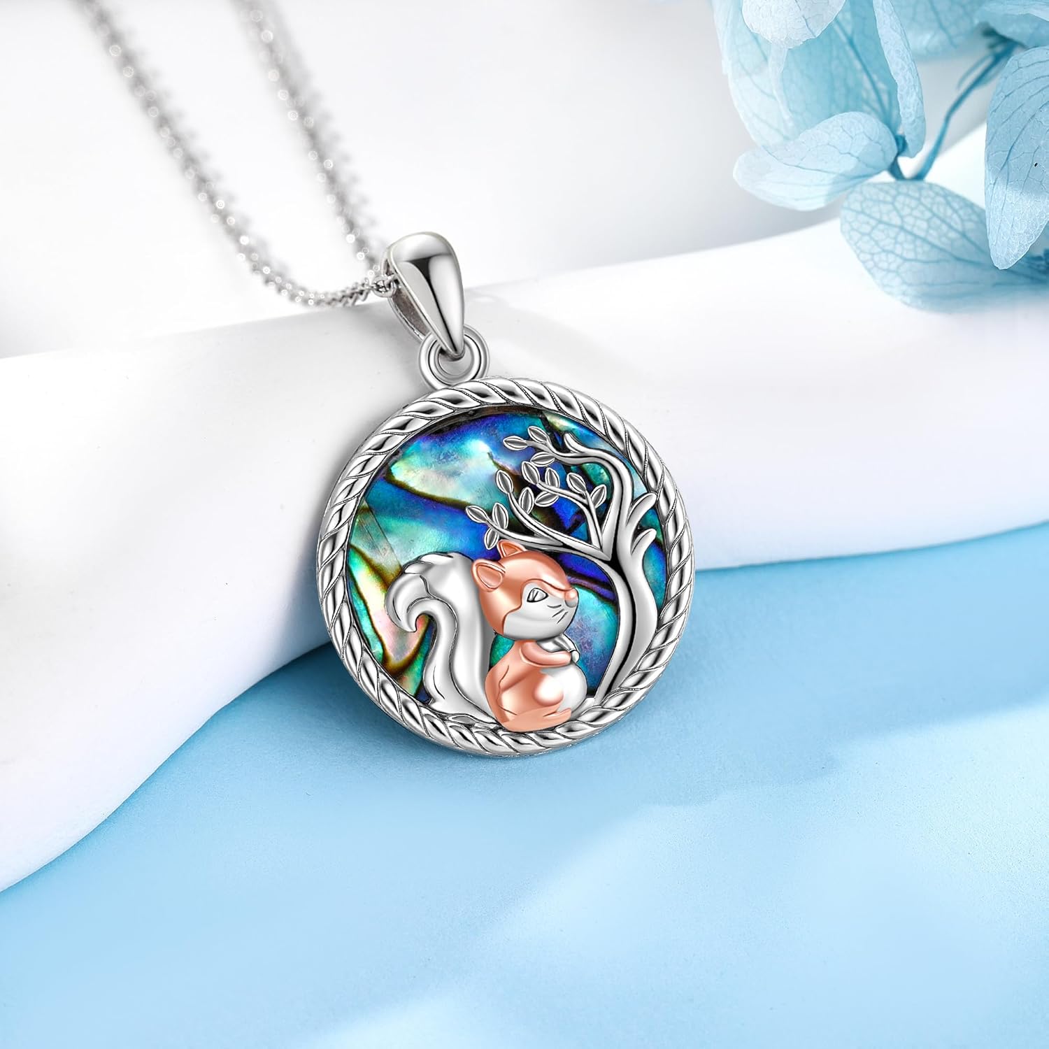 Squirrel Necklace 925 Sterling Silver Tree of Life Pendant with Abalone Squirrel Jewelry Gift for Women - Image 2