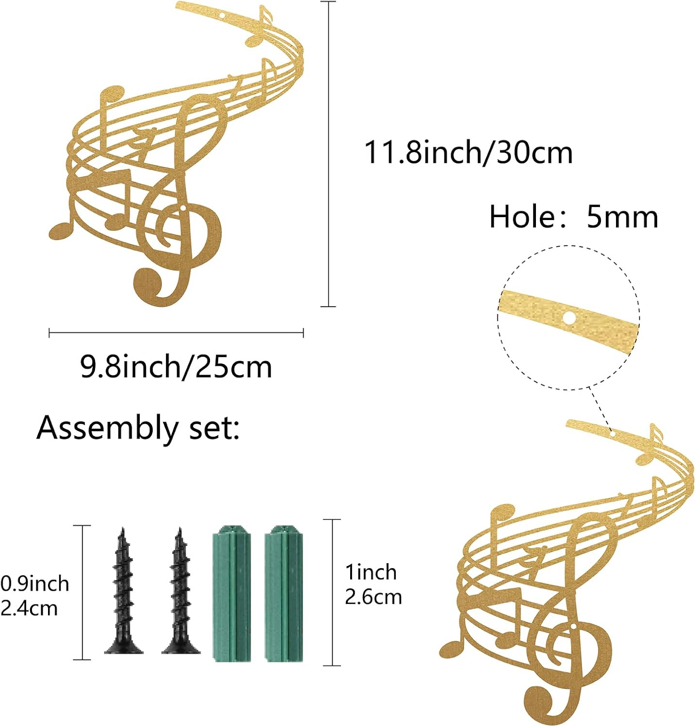 CREATCABIN Music Notes Wall Art Metal Vintage Treble Clef Wall Decor Wall Signs Hanging Sculpture for Home Bedroom Kitchen Garden Housewarming Gift Christmas Holiday Decoration 11.8 x 9.8 Inch, Gold