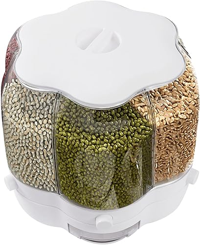 Miniatura 3 de Dispensador de cereales giratorio de 360, salida de arroz con un solo clic, taza de tanque multigrano redonda visible, contenedor de arroz seco,