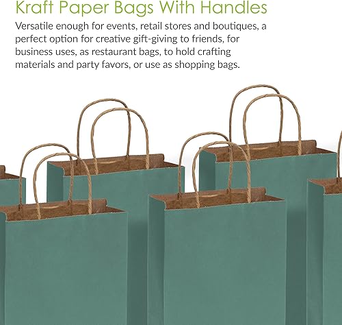 Miniatura 9 de Prime Line Packaging Mini bolsas de regalo verdes con asas, bolsas de compras de papel kraft para golosinas, golosinas, recuerdos de fiesta,