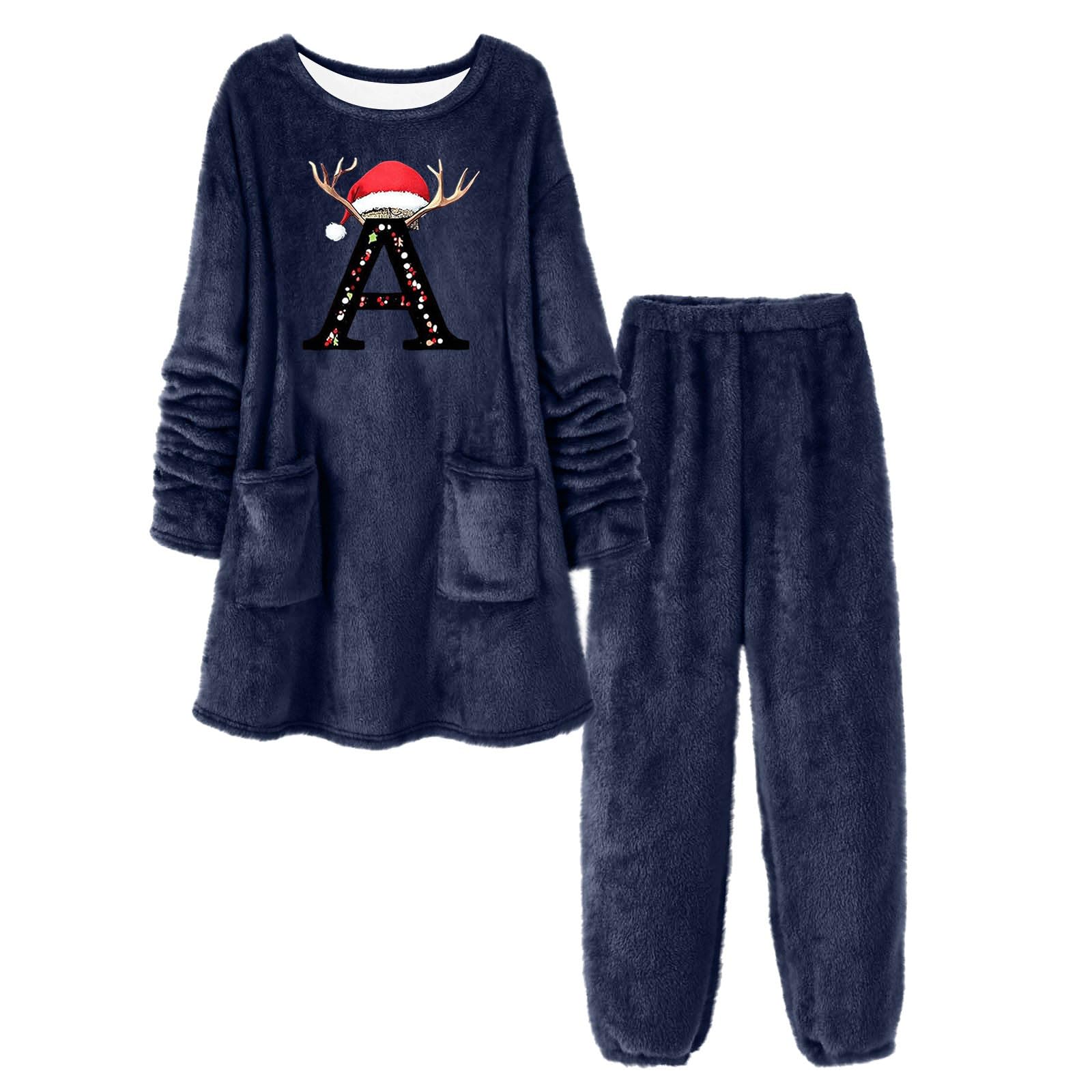 Pigiama natalizio da donna, in flanella, in pile, 2 pezzi, per festività, soffice, biancheria da notte Dciker, inverno, autunno, lounge
