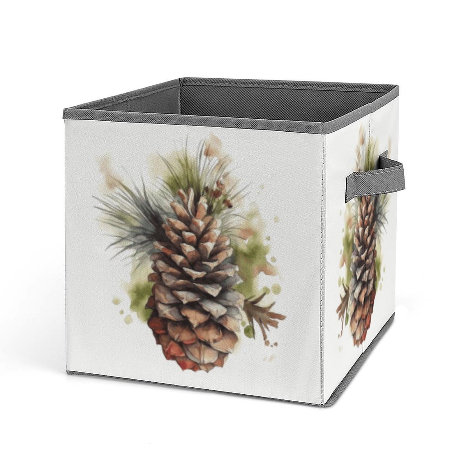 VstaDank Watercolor Pine Cone Storage Bin Collapsible Storage Cubes Organizer Oxford Cloth Storage Box with Dual Handles Large Stackable Closet Storage Bins for Sheets Hat Sweater