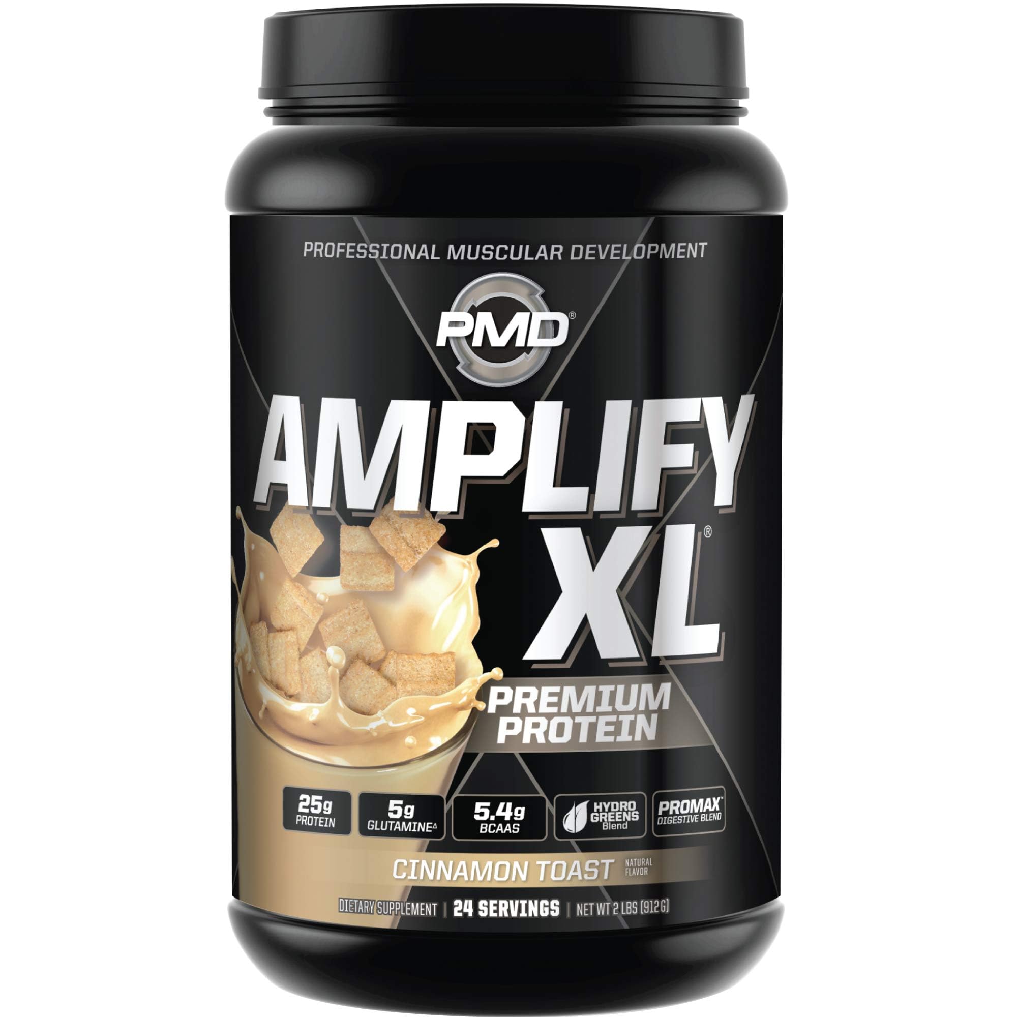 PMD Sports Amplify XL Premium Whey Protein Supplement Hydro Greens Blend - Glutamine and Whey Protein Matrix with Superfood for Muscle, Strength and Recovery - Cinnamon Toast (24 Servings)