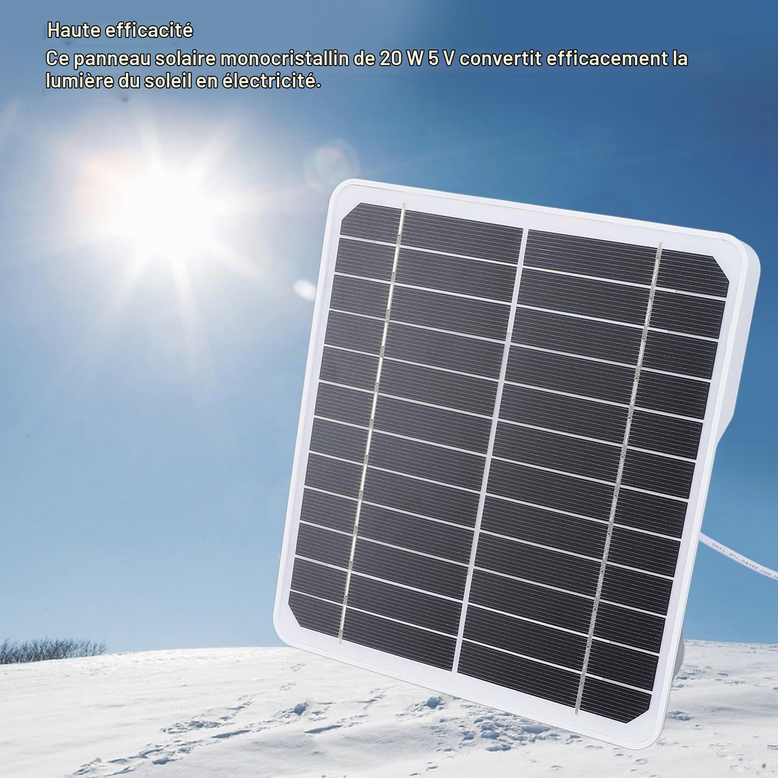 Panneau Solaire Camera, 20 W 5 V Haute efficacité, Panneau Solaire Usb Panneau Solaire Camera Exterieur Panneau Solaire USB Monocristallin pour Maison et Extérieur