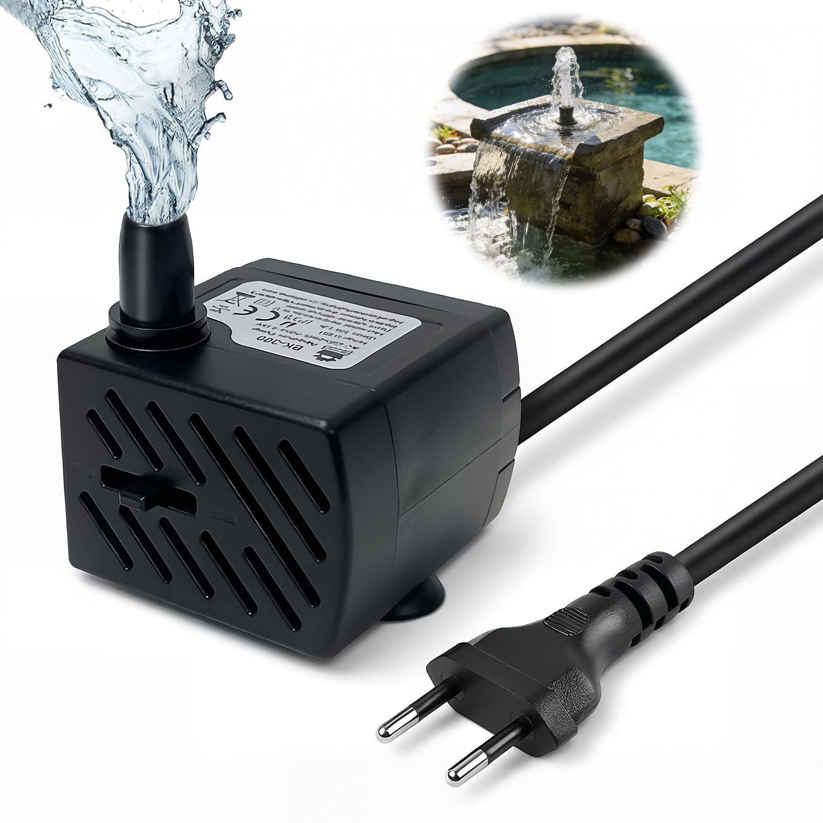 Pompe à Eau Submersible 3.5W, Mini Pompe Aquarium Ultra-Silencieuse 200L/H avec Câble de 1,5M, Pompe Fontaine à Eau Chat pour Bassin, Statuaire, Cascade et Hydroponie