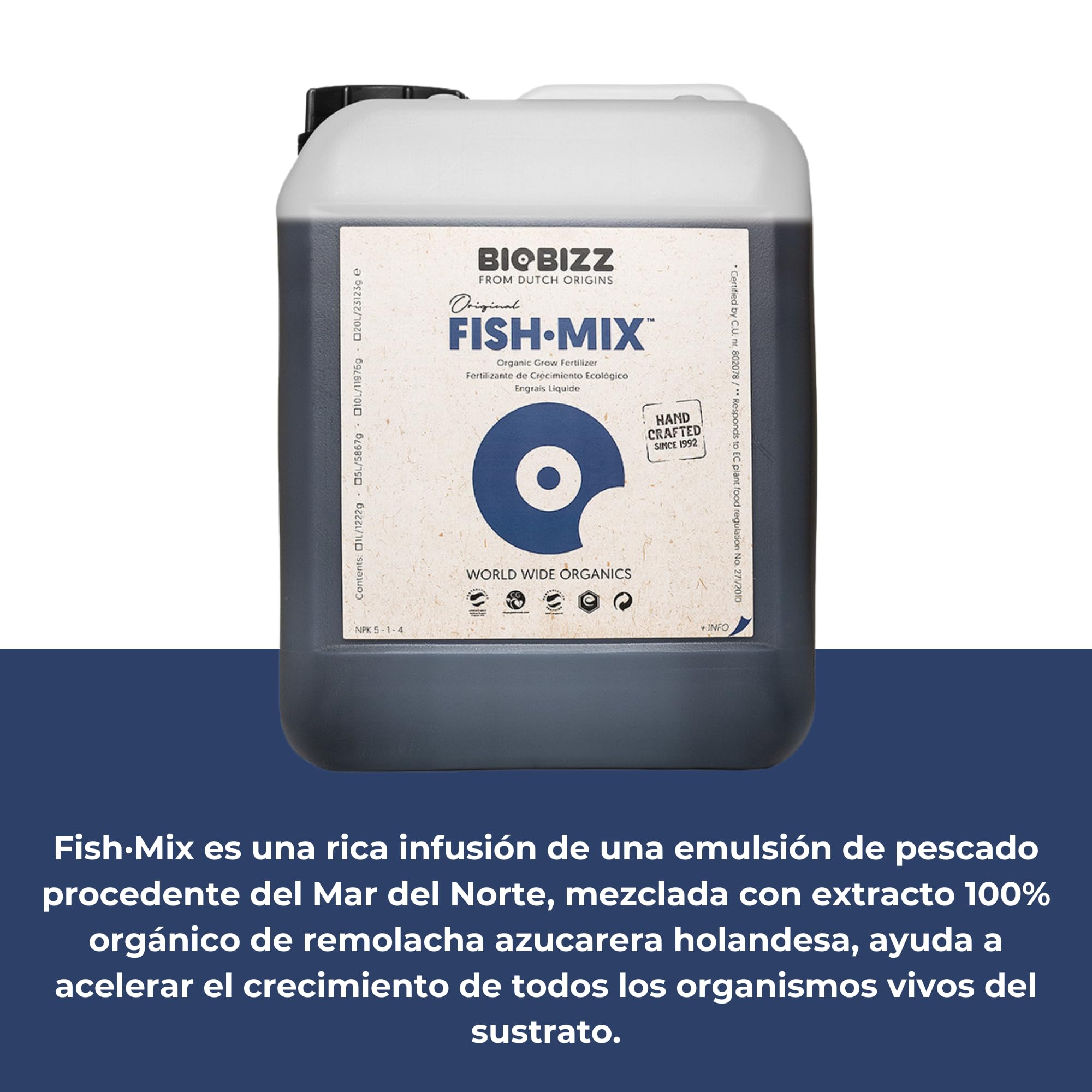 GROWMANIA Fish Mix BioBizz 20 l + Boost Up Nutrients Probe + Messbecher | Wachstumsstimulator für den professionellen Einsatz | Großes Volumen für kommerzielle Landwirtschaft