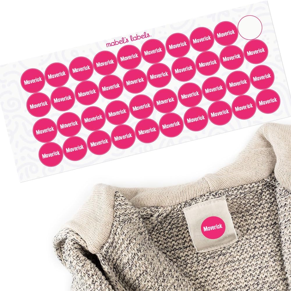 Mabel’s Labels Personalized Stick-On Clothing Labels – Laundry-Safe Kids' Name Labels That Peel and Stick to Clothing Care Tags (Ash)