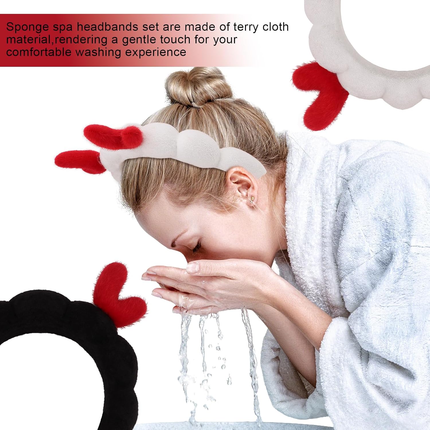 AMCAMI 2Pcs Christmas Skincare Headband for Washing Face,Makeup,Spa,Puffy Cloth Headbands for Women，Christmas Hair Accessories Gifts - Image 3