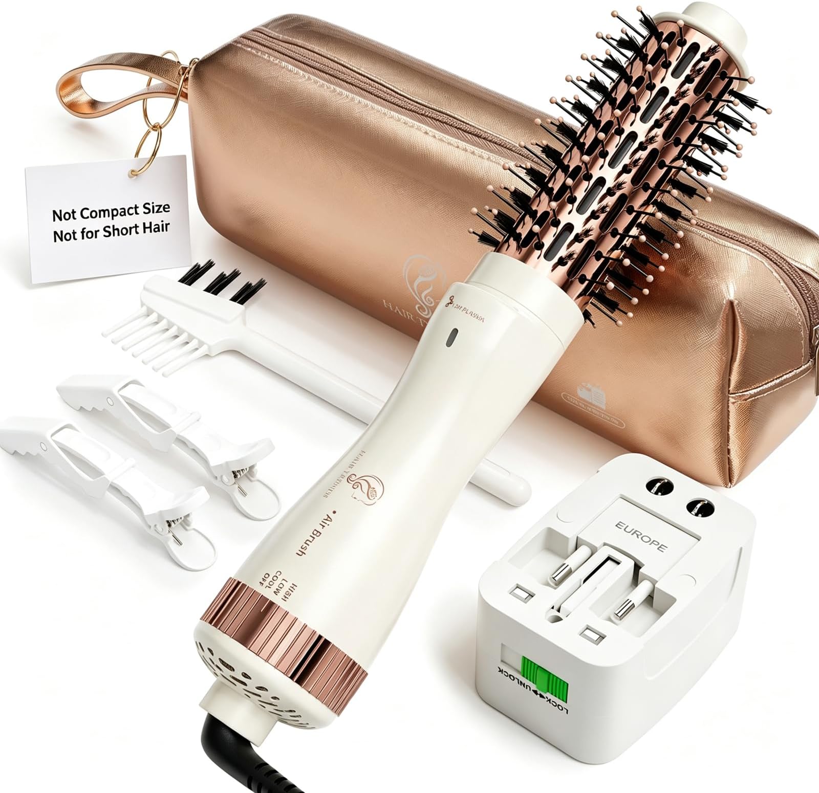 1.5 Inch Barrel Dual Voltage Round Brush Blow Dryer for Should Length Hair