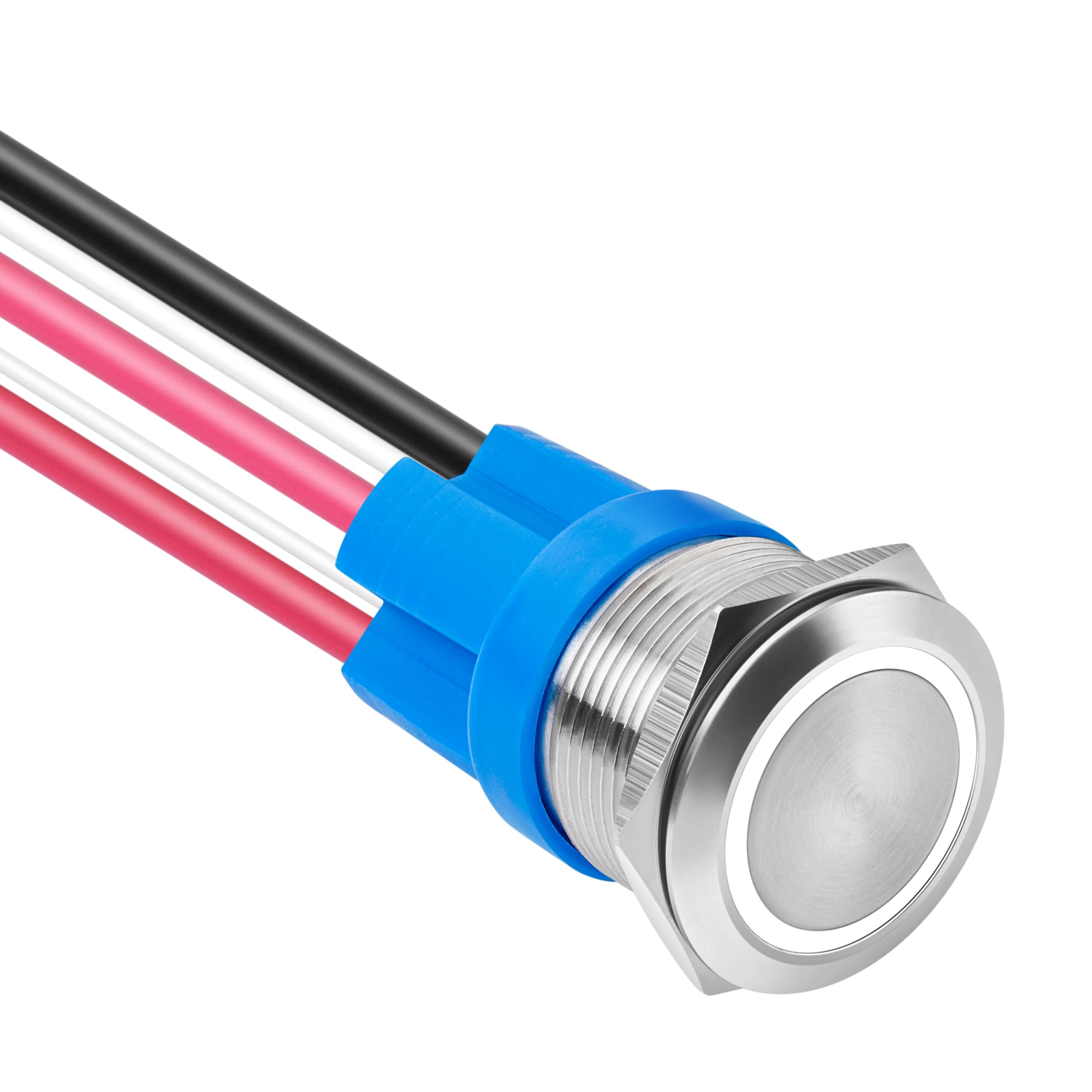 KWONONG LED Latching Push Button Switch, Stainless Steel, IP67 Waterproof 5-24V 20A 1NO1NC, with Wire Socket Plug (1, White, 22mm)