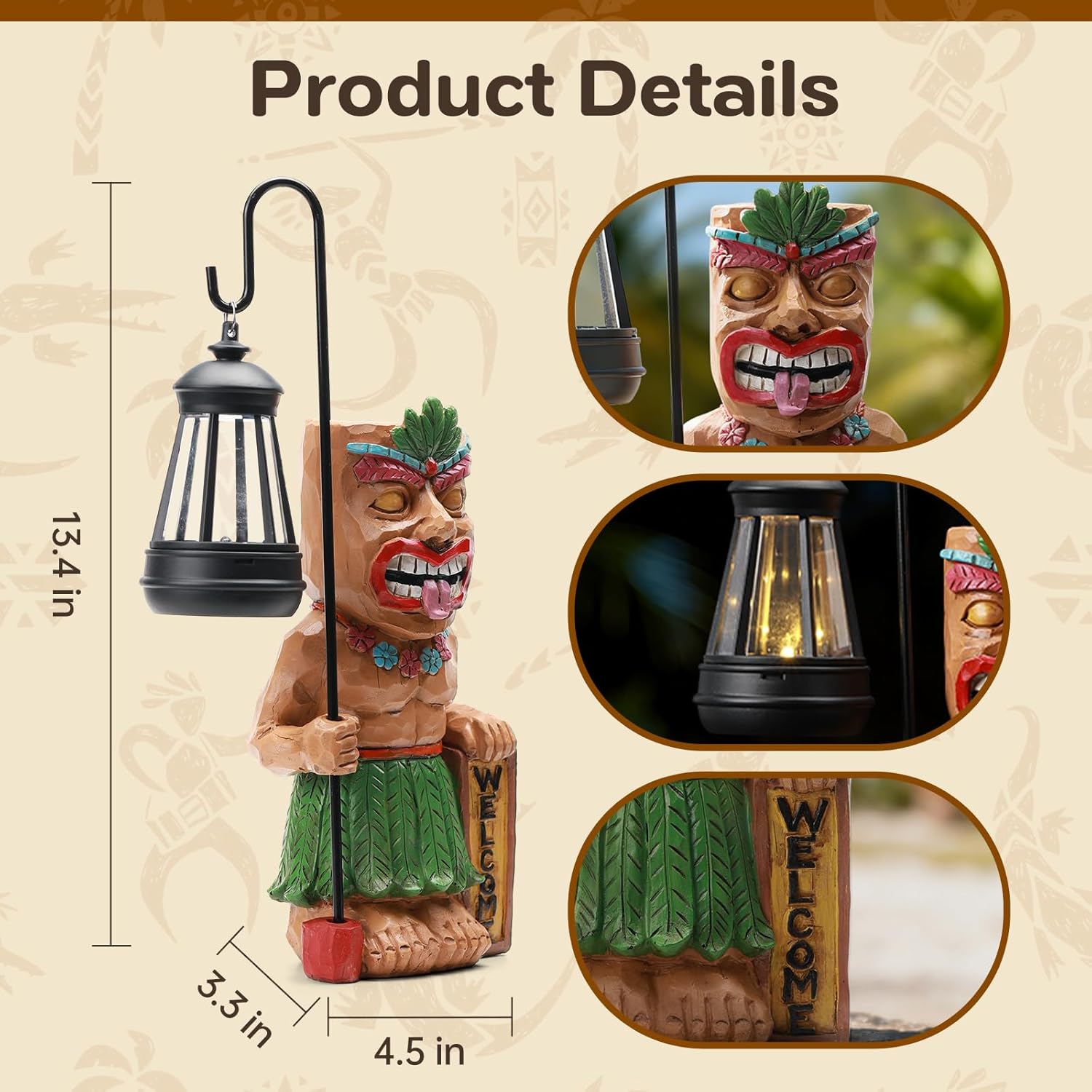 Solar Tiki Outdoor Statues for Easter Gift Funny Tiki Bar Decor with Solar Light Waterproof Figurines Outside Decoration for Lawn Yard Balcony Patio Garden Gifts for Christmas Housewarming