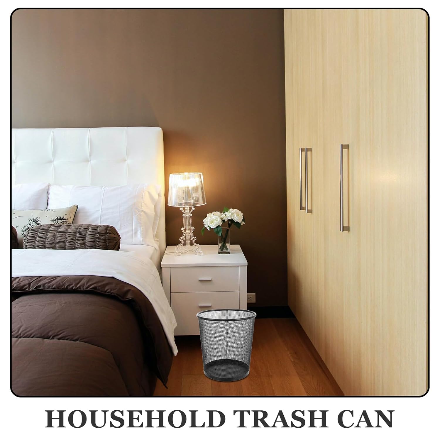 Veemoon 2pcs Large Metal Wire Trash Bin Household Wastebasket Open Top Paper Container Black for Office and Home Storage Organization