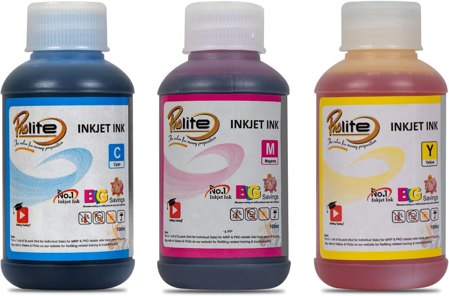 ProDot IP-HQ05-D3C Printer Refill Ink Kit Inkjet Cartridge Pack for HP & Samsung Printers (Cyan/Magenta and Yellow, Pack of 3)