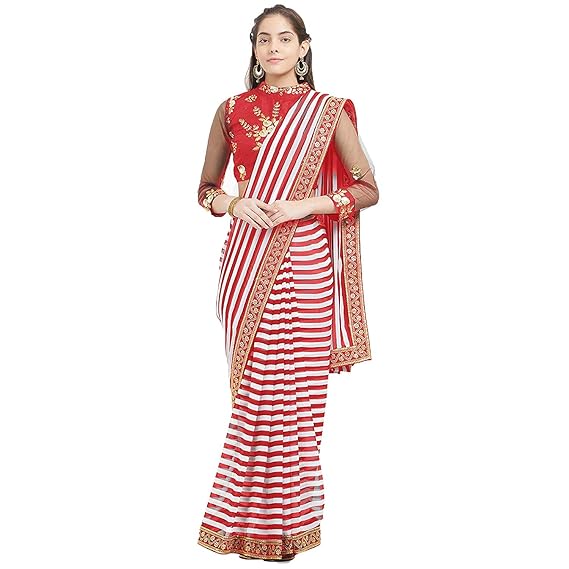 amazon red white saree