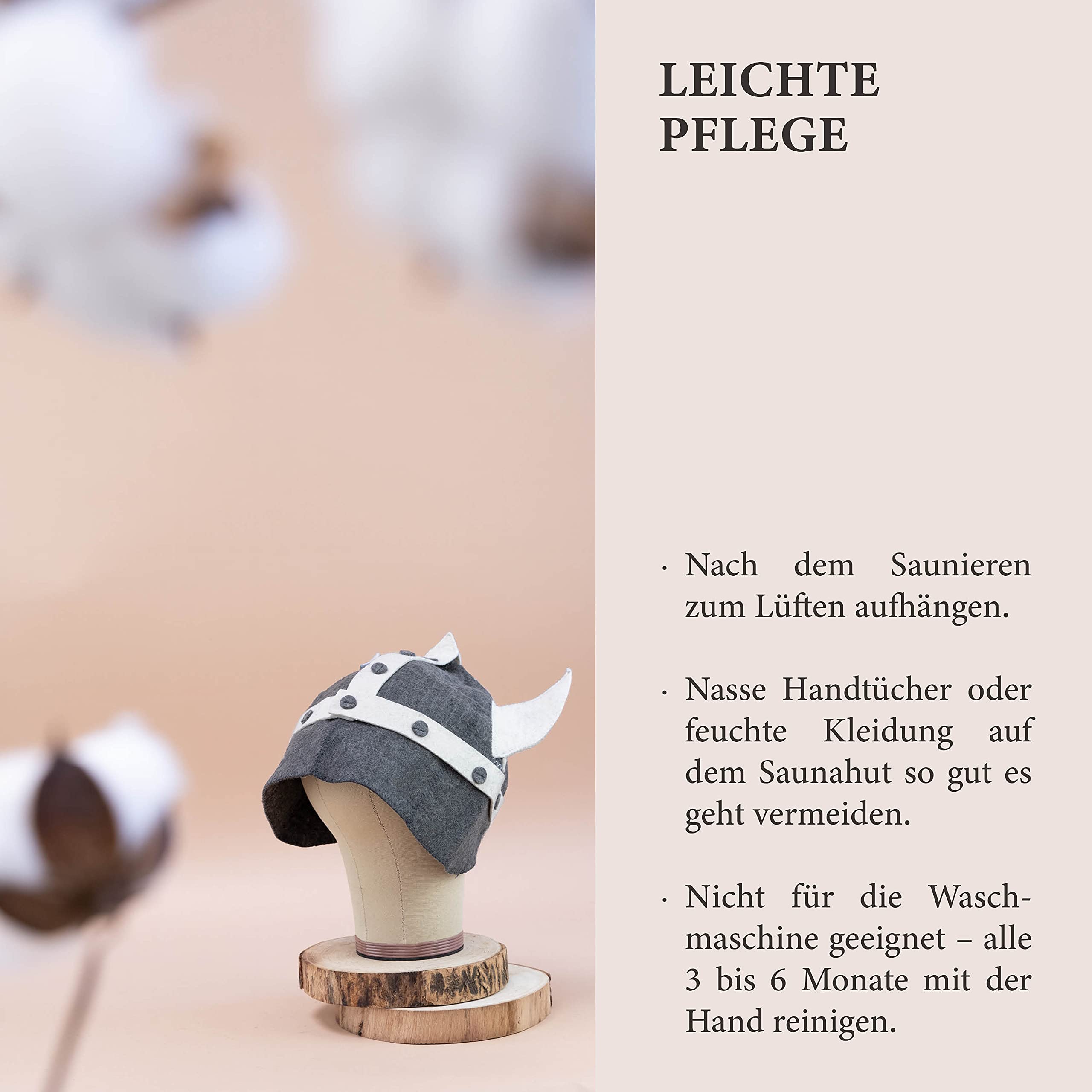LoWell® czapka do sauny – filcowa czapka dla kobiet i mężczyzn, w zestawie poradnik użytkownika sauny – idealny dodatek do sauny dla wyjątkowego doświadczenia spa – czapka do sauny z motywem germańskiego hełmu (ciemna)