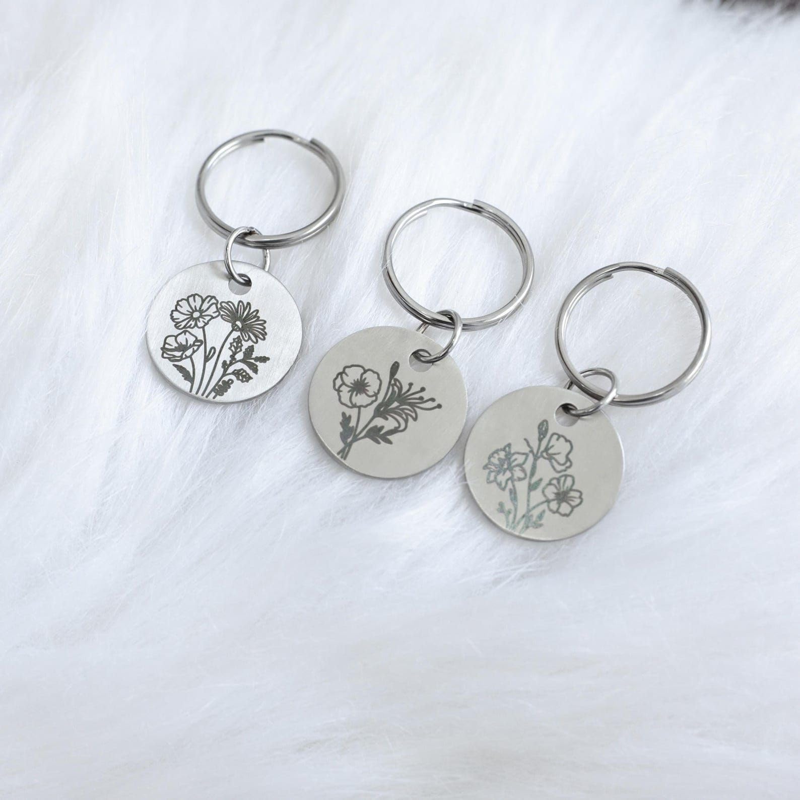 Clave de la flor de nacimiento personalizado de acero inoxidable de cuero Accent