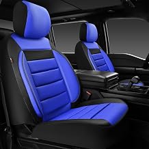 CAR PASS Leather Car Seat Covers Front Seats Only, Universal Fit Automotive Interior Waterproof 3D Foam Back Support Car Seat Covers for Trucks Vans and SUVs Airbag Compatible 2 Pieces Black Blue
