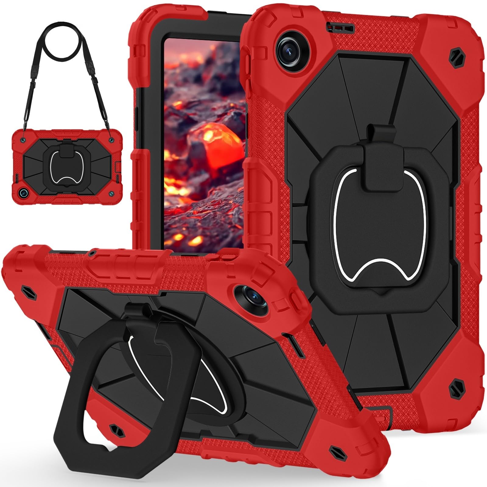 Funda Xiaomi Redmi Pad SE 9.7 con soporte giratorio 360 y triple capa roja 8