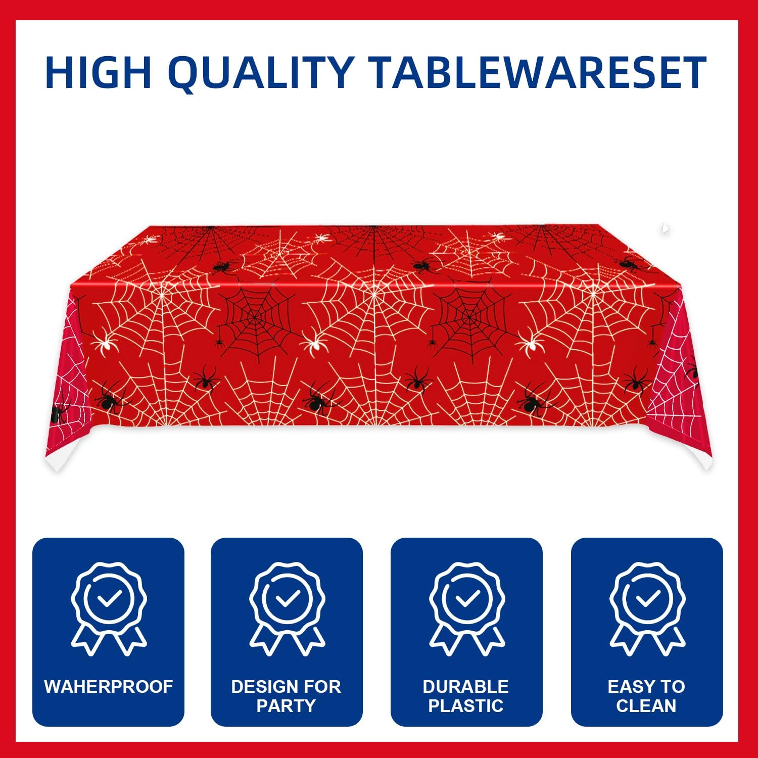 122pcs Spider Web Party Supplies,Red and Blue Party Dinnerware Sets Include Paper Plates Napkins Cups Forks Banner Tablecloth Straws, for Halloween Spider Birthday Party Decoration -20 Serves