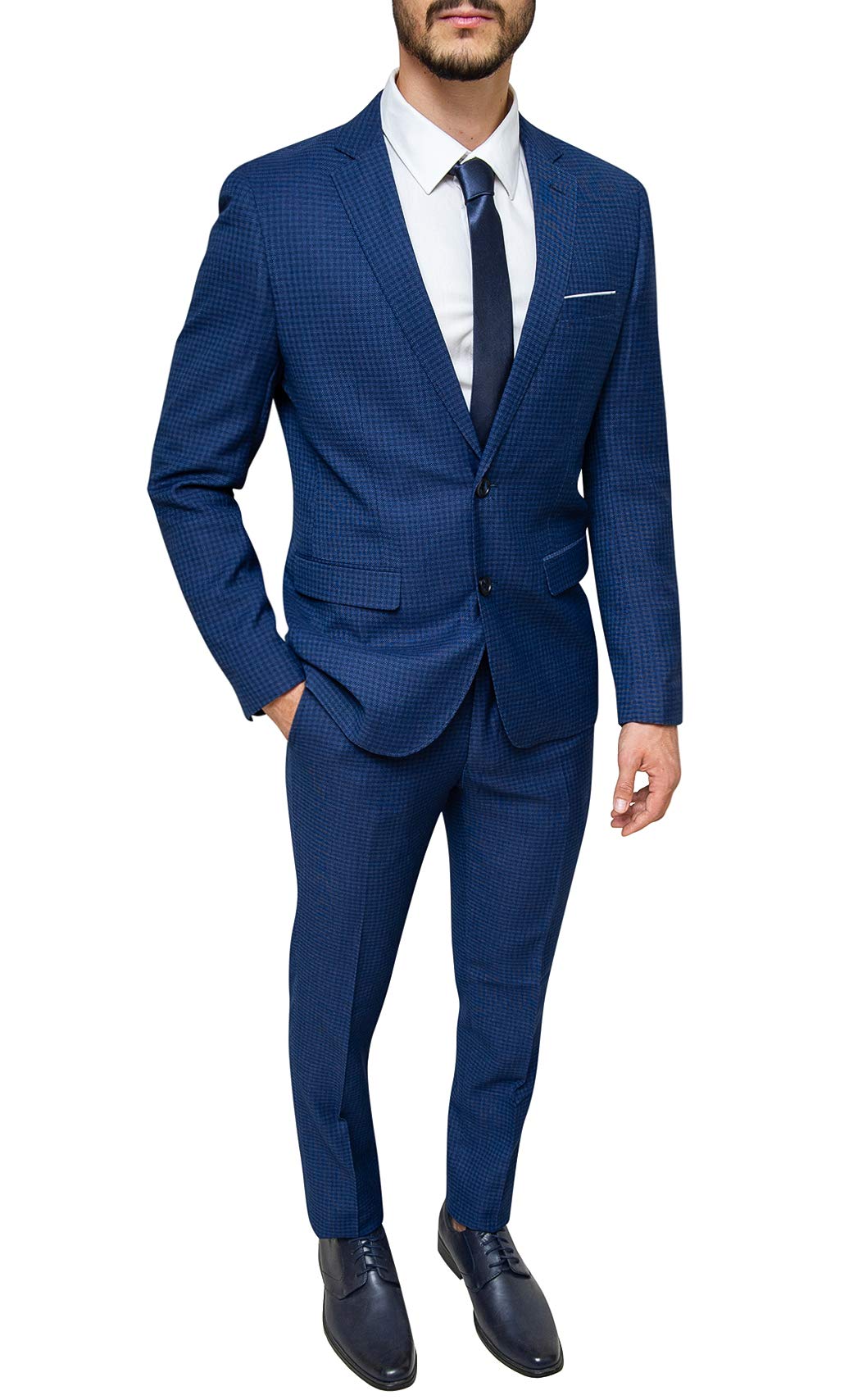 Abito Uomo Sartoriale Blu Slim Fit Vestito Smoking Elegante Cerimonia