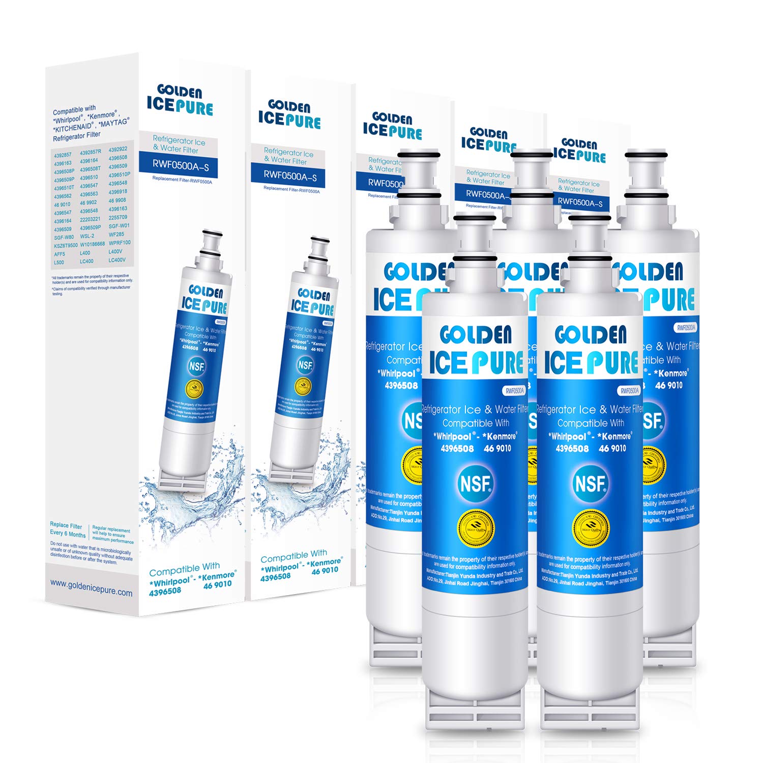 GOLDEN ICEPURE 4396508 Refrigerator Water Filter Replacement for EveryDrop Filter 5, EDR5RXD1, 4392857, 4396510, Clch100, 46-9010, NLC240V, 8212491, WF285 5PACK
