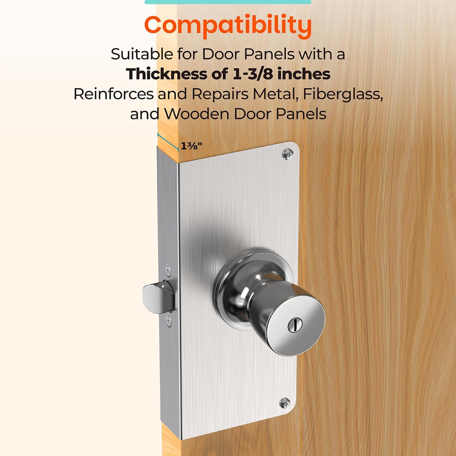 U 9585 Stainless Steel Door Lock Reinforcement Plate for 1-3/8 in Thick Doors, Door Repair Plate, Door Knob Reinforcement Plate, 2 Packs