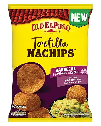 Old El Paso Tortilla Nachips BBQ Stlye – Tortilla Chips aus Mais gebacken mit Barbecue Geschmack – Glutenfrei – 1 x 185 g