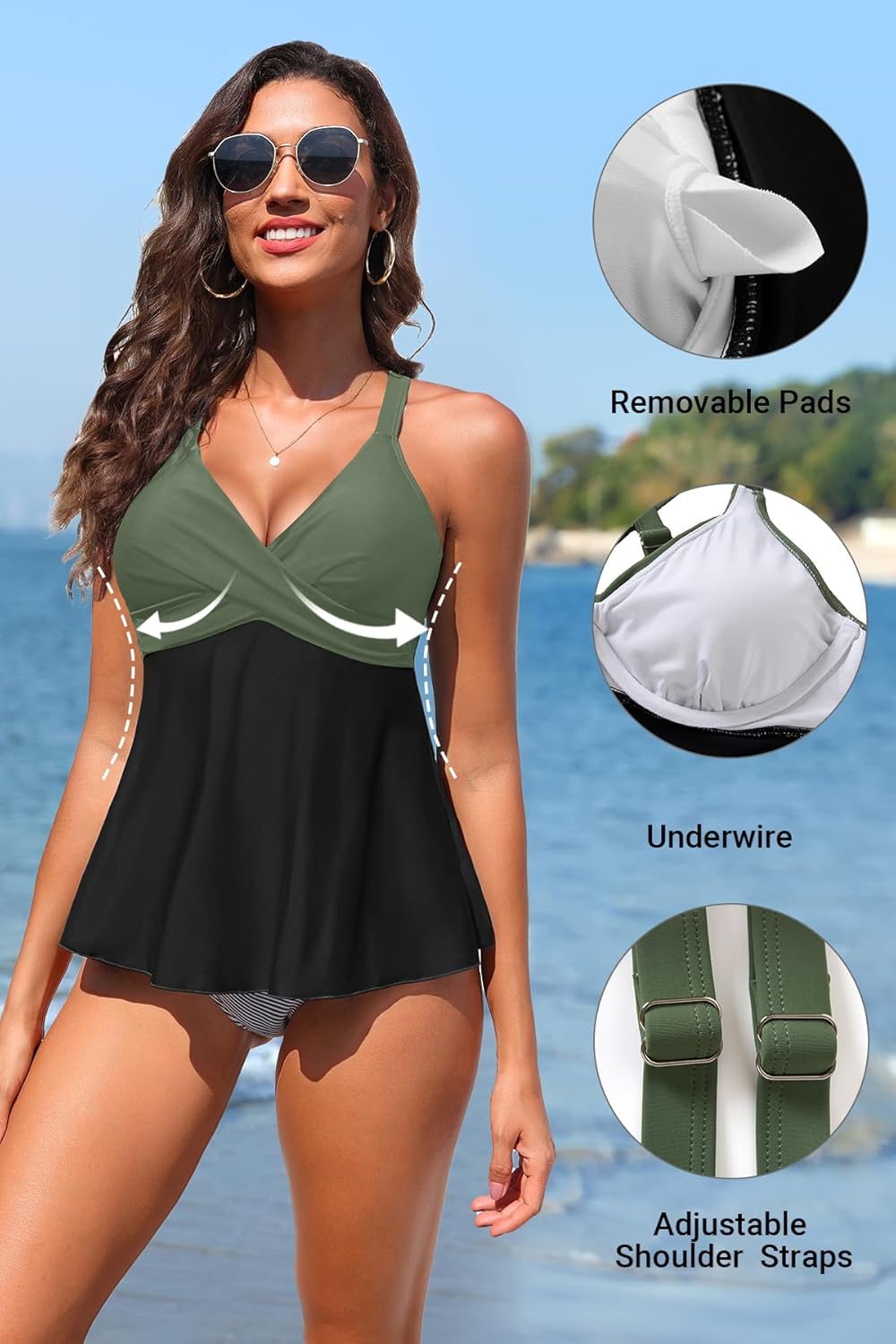 Women Underwire Tankini Top - Flowy Swimsuit Top Only Cross Back Twist Bathing Suit No Bottom 2025 - Image 4