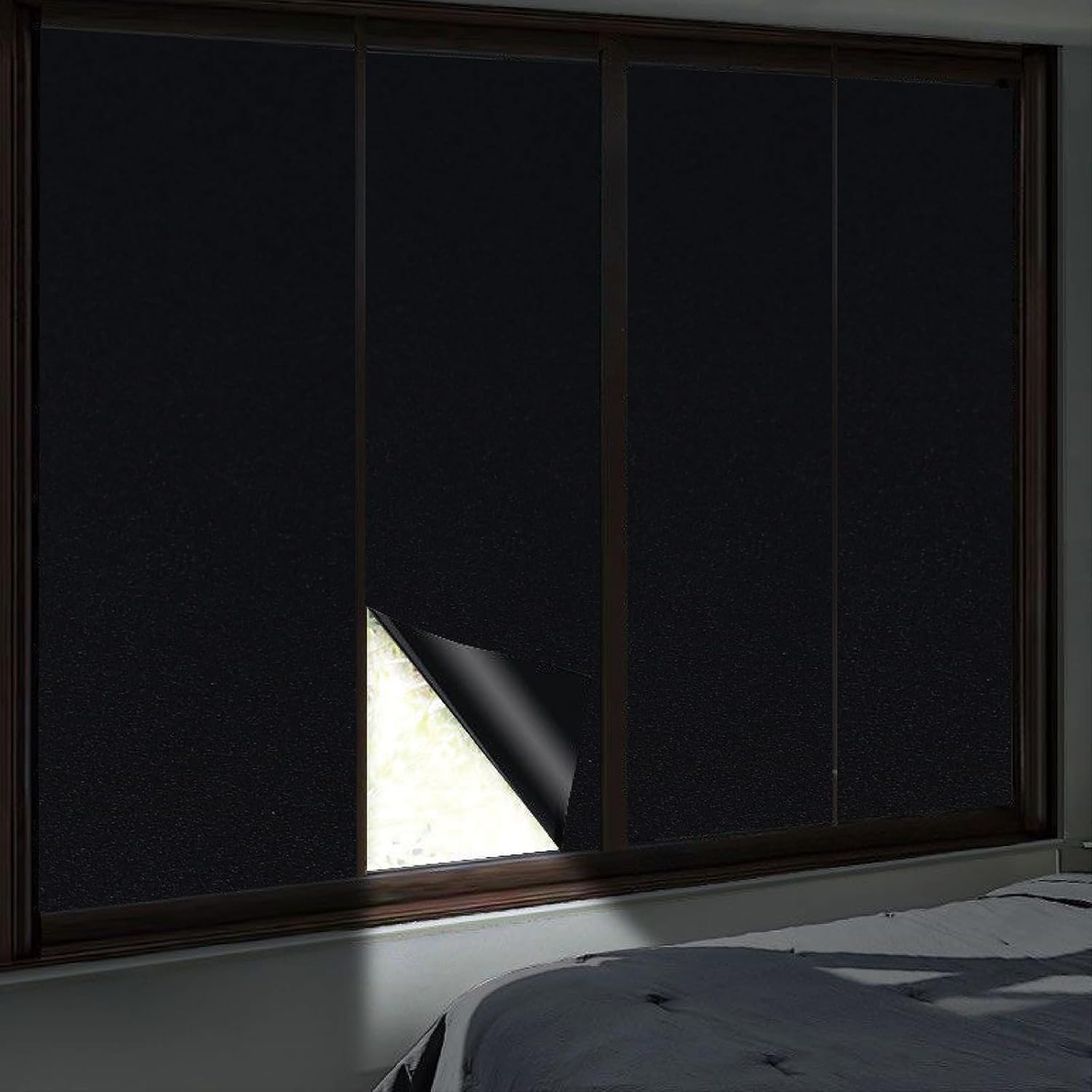 23.6"x 118" Black Blackout Window Film,100% Light Blocking Room Darkening Window Privacy Film,Frosted Glass Window Film Heat Control, Removable Window Cover Tint for Day Sleep