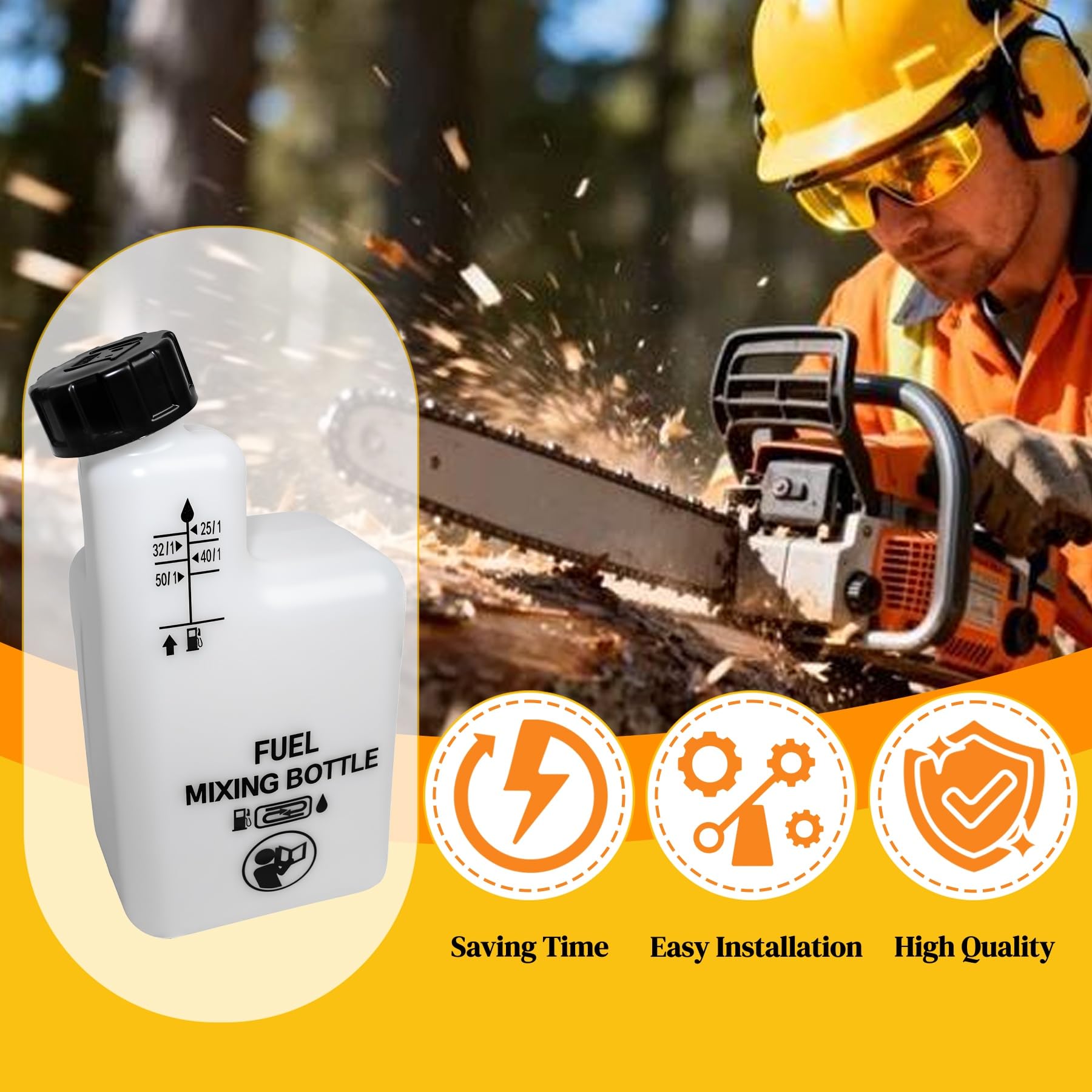 Botella mezcladora de aceite combustible de motor de 2 tiempos de 1 litro para motosierra, cortadora de césped, desbrozadora 32:1/50:1/40:1/25:1 (blanco-1L)