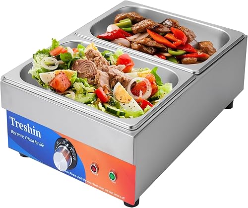 Miniatura 10 de Treshin Calentador de alimentos comercial de 3 sartenes, capacidad de 21 cuartos de galón, 1200 W, de acero inoxidable, calentador de alimentos