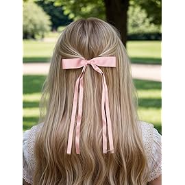 4pcs Tassel Ribbon Bowknot Hair Accessories with Long Tails, Solid Barrettes Claw Clips with Bows for Girls and Women (Navy Pink)