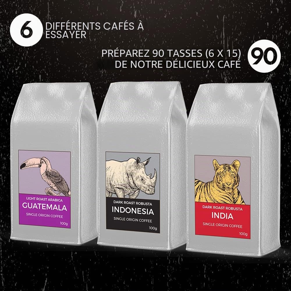 Black Donkey - WORLD'S COFFEES | Pack Gourmet Café Moulu 600g (6x100g) | 6 Meilleurs Cafés d'Origine Unique | Idée Cadeau pour Elle et Lui
