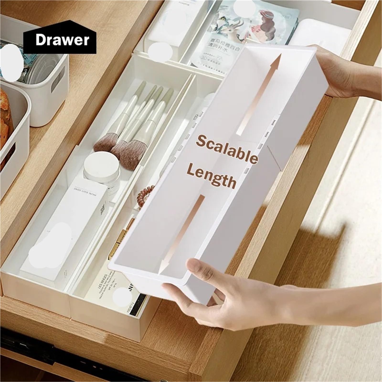 Divisores de cajones ajustables, caja de cocina, separador de cajones escalable para cubiertos, cosméticos y accesorios, solución de almacenamiento que ahorra espacio para una clasificación ordenada