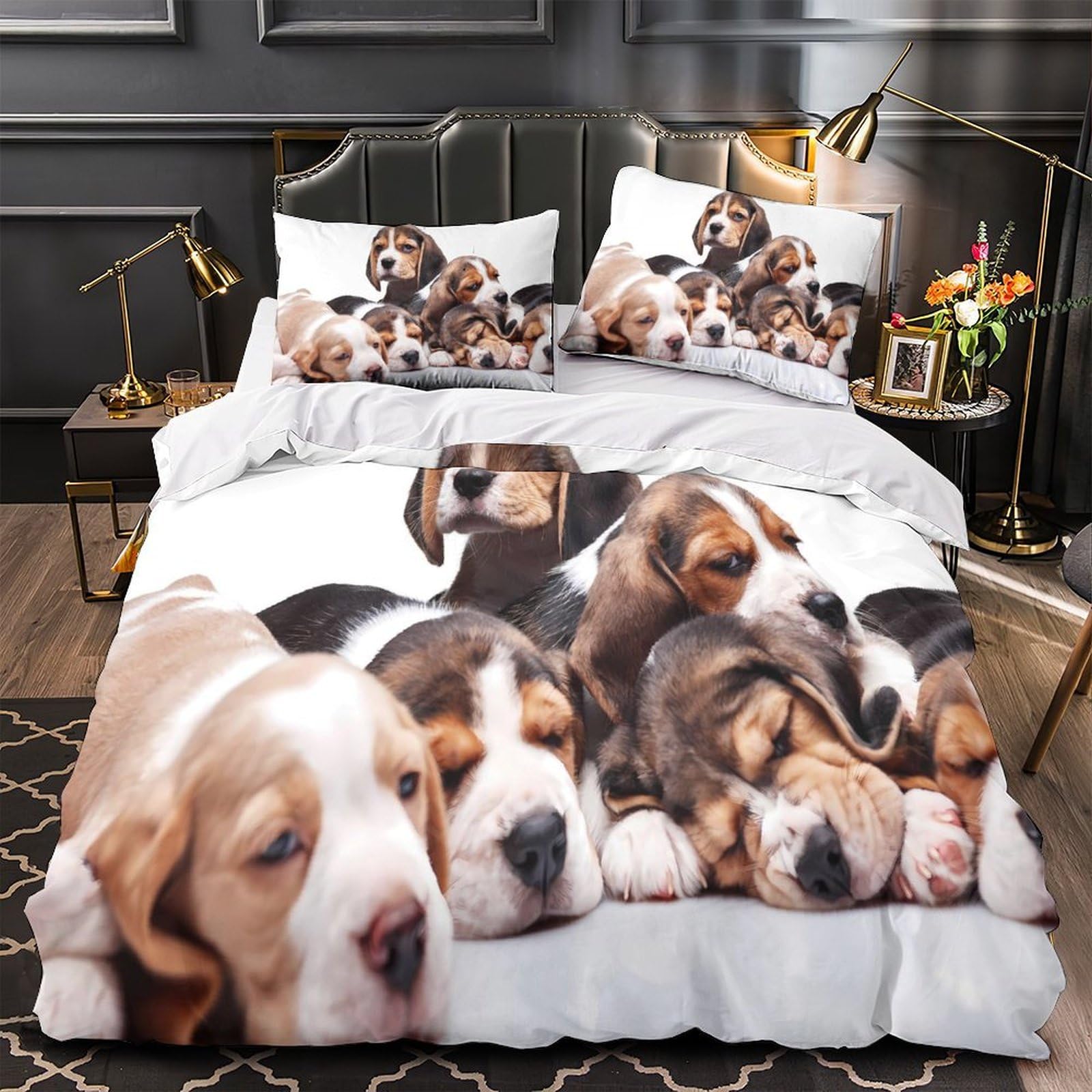Housse de couette chiots beagle 135x200 parure lit microfibre
